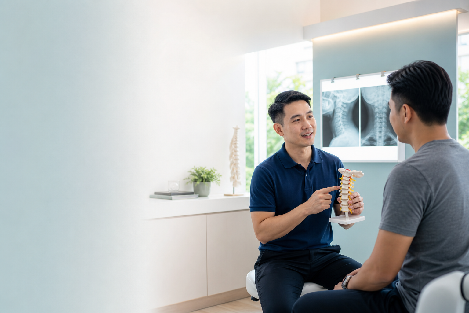 Chiropractor assessing a patient's upper neck posture